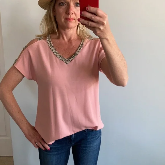 Blush V Neck, Cold Shoulder Top - Picture 8 of 8